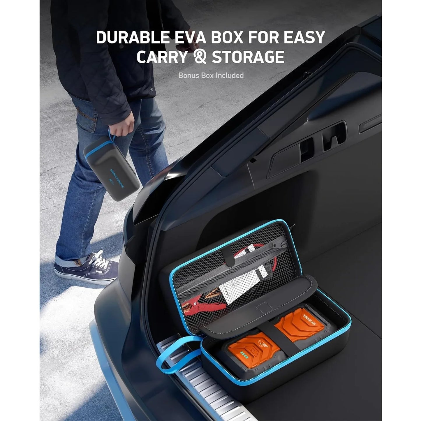 10500mahJump Starter - 2000A Smart Car Battery Booster Pack with UltraSafe Lithium Battery, Portable Jump Box with LED Light/USB