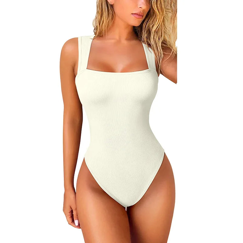 YIYI Wholesale Square Neck Seamless Ribbed Workout Suits Ladies Without Padded Simple Shape Sets Female Women's Sexy Bodysuits