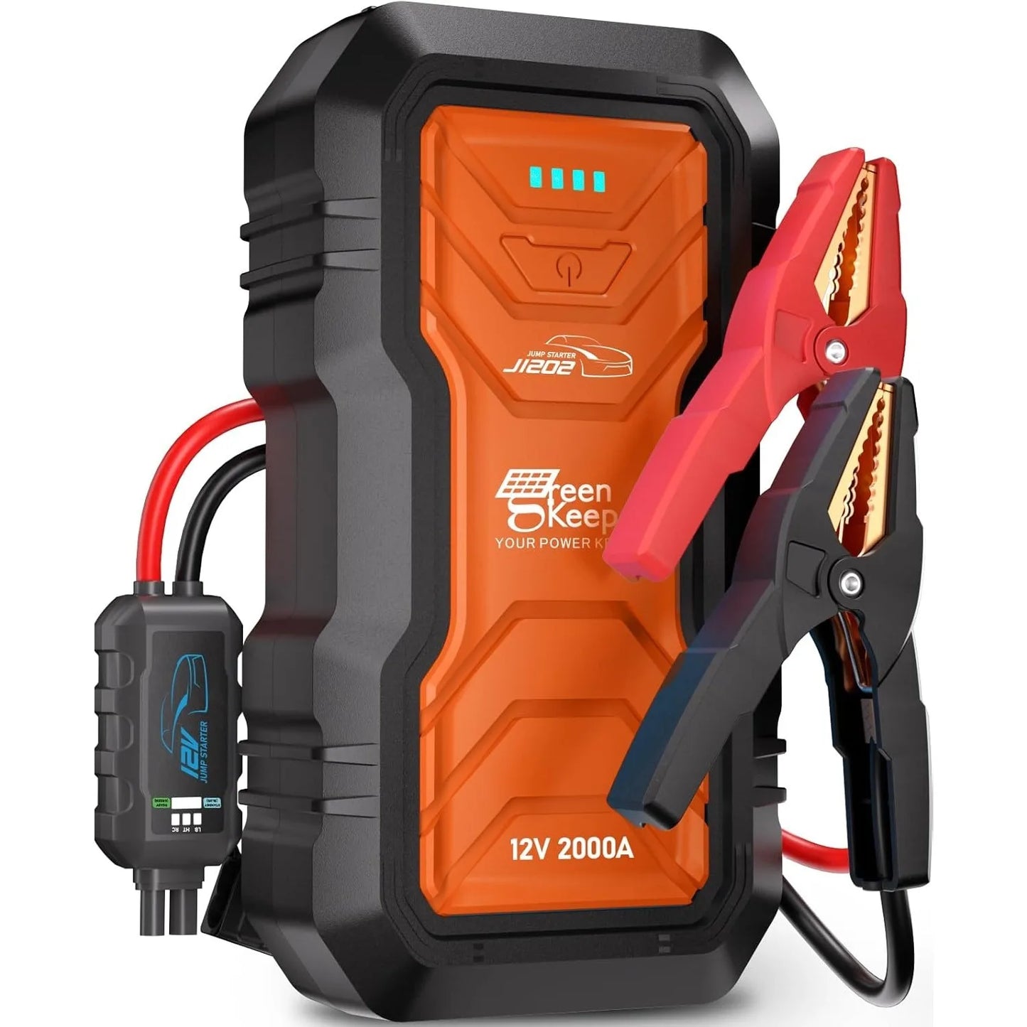 10500mahJump Starter - 2000A Smart Car Battery Booster Pack with UltraSafe Lithium Battery, Portable Jump Box with LED Light/USB