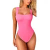 Stretch Bodysuit, Neck Seamless Ribbed Workout Suits Ladies Without Padded Simple Shape Sets Female Women's Sexy Bodysuits