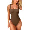 YIYI Wholesale Square Neck Seamless Ribbed Workout Suits Ladies Without Padded Simple Shape Sets Female Women's Sexy Bodysuits