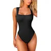 YIYI Wholesale Square Neck Seamless Ribbed Workout Suits Ladies Without Padded Simple Shape Sets Female Women's Sexy Bodysuits