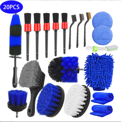 Interior Car Wash Cleaning Tools Kit Tire Towels Drill Brush Window Scraper Set with Box Car Wash Equipment