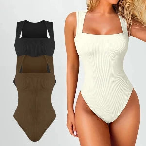Stretch Bodysuit, Neck Seamless Ribbed Workout Suits Ladies Without Padded Simple Shape Sets Female Women's Sexy Bodysuits